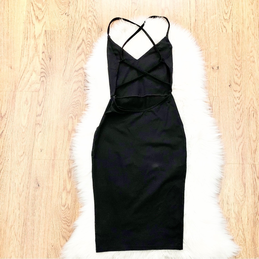 Superdown Black Fitted Back Straps Sexy Little Black Dress Size Small - Picture 2 of 9